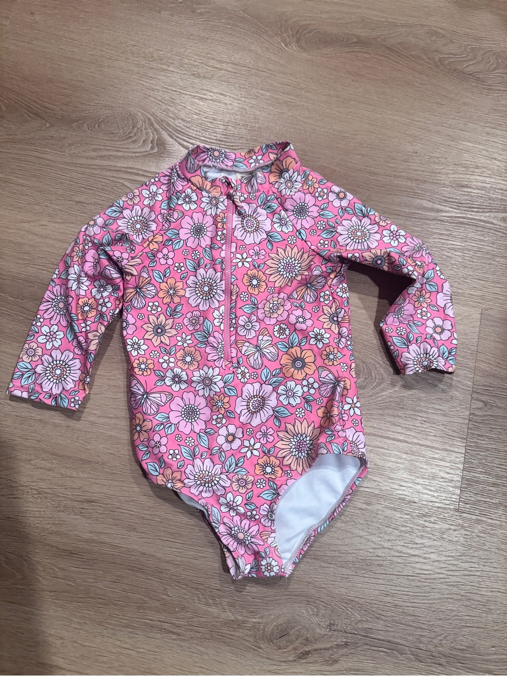 Kensie Girl Pink Floral Long-Sleeve One-Piece Swimsuit